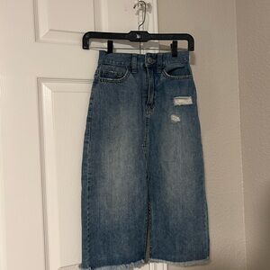 Distressed Denim Midi Skirt
